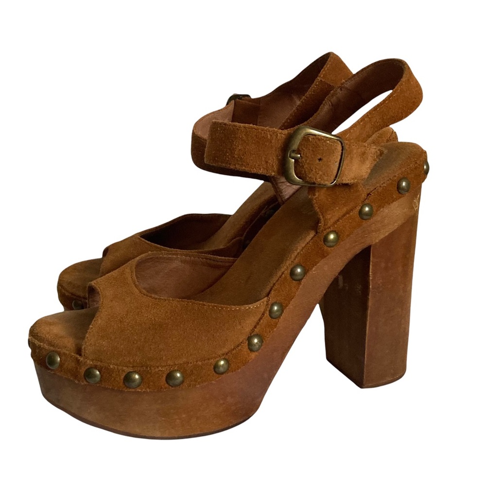 JEFFREY CAMPBELL Woodies Heeled Leather Suede Platform Clogs Sandals Splendid 7